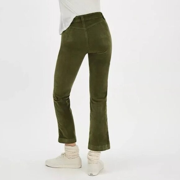 Free People High Time Velvet Kick Flare Pants Olive Army Green size 6 NWT - Picture 2 of 8